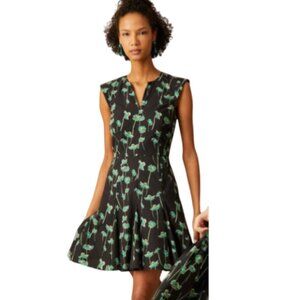 Charlotte Brody A-Line Mini Dress Womens Small Black Green Spanish Poppy Cotton